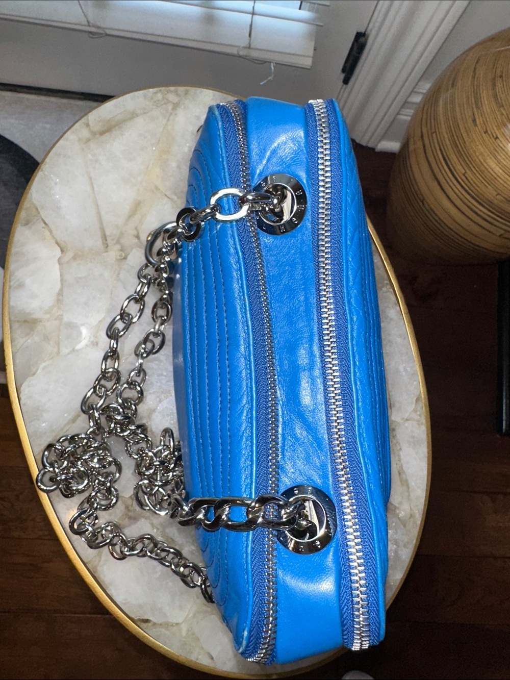 Henri Bendel NYC Electric Blue Lambskin Double Chain 2 Way Bag | Collector Y2K - Picture 13 of 15